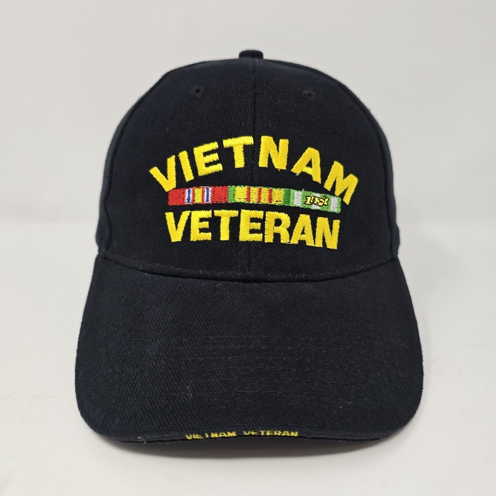 Eagle Crest Vietnam Veteran Hat Black Embroidered Ribbon Adjustable Cap 5268